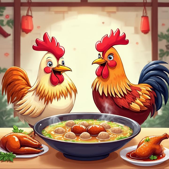 牛肉丸子汤一份，酱油鸡半只打一个生肖，重点落实